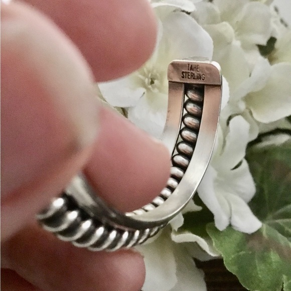 Navajo Nora Tahe 925 Cable & Tooled Three Shank Cuff - Picture 2 of 11
